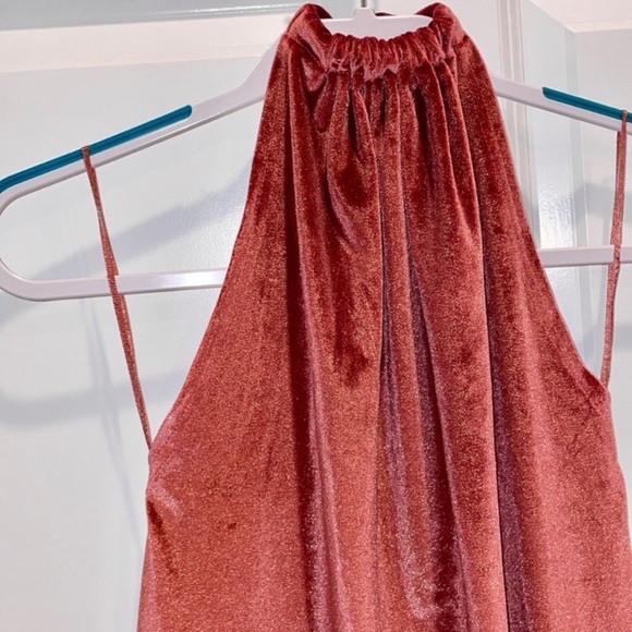 NWT BISHOP & YOUNG Velvet High Neck Mini Dress in Rose Gold - Picture 6 of 12